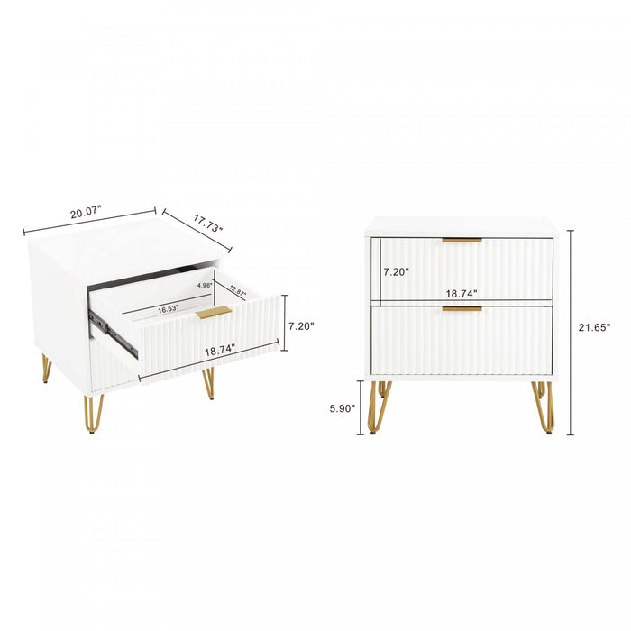 Dumbo Modern 20\" Fluted Nightstand in White (2-Drawer) - Set of 2