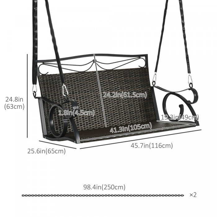 Outsunny 2-person Wicker Porch Swing Hanging Swing Bench With Steel Chains
