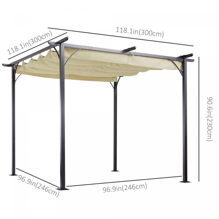 Outsunny 10' X 10' Outdoor Retractable Pergola Canopy, Metal Patio Shade Shelter For Backyard, Porch Party, Garden, Grill Gazebo, Beige