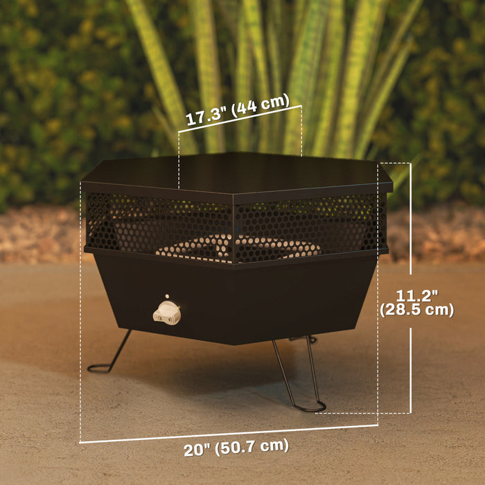 Outsunny Outdoor Fire Pit, Foldable Propane Firepits with Lid, Black