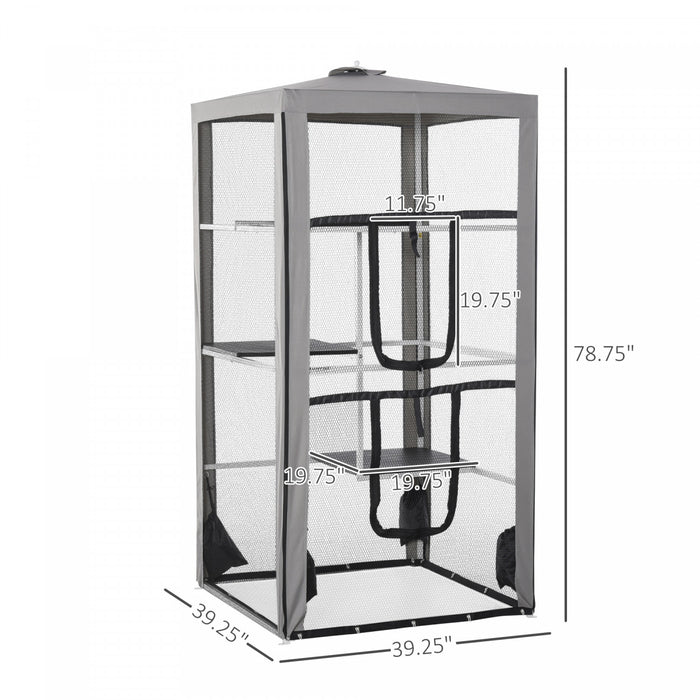 Pawhut Large Catio Outdoor Cat Enclosure Cat House Indoor Kitten Cage Pet Kennel With 3 Platforms, Zippered Doors, And 4 Sandbags 39\" X 39\" X 79\"