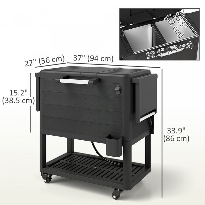 Outsunny Patio Cooler Cart 104 Quart Rolling Ice Chest with Shelves, Black