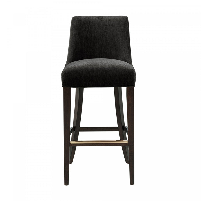 Beever Modern Chenille Wood Upholstered Barstool in Black