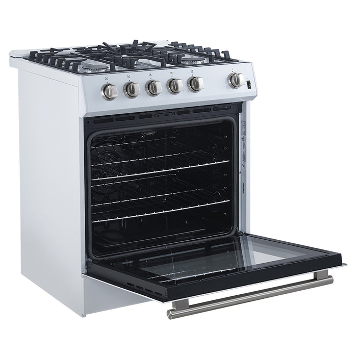 Forno Leonardo Espresso 30\" White Gas Range, 5 cu.ft Convection Oven-FFSGS1116-30WHT