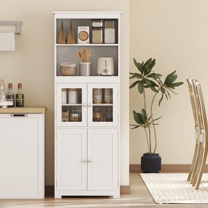 HOMCOM 63\" Freestanding Kitchen Pantry Food Storage Cabinet Shelves White