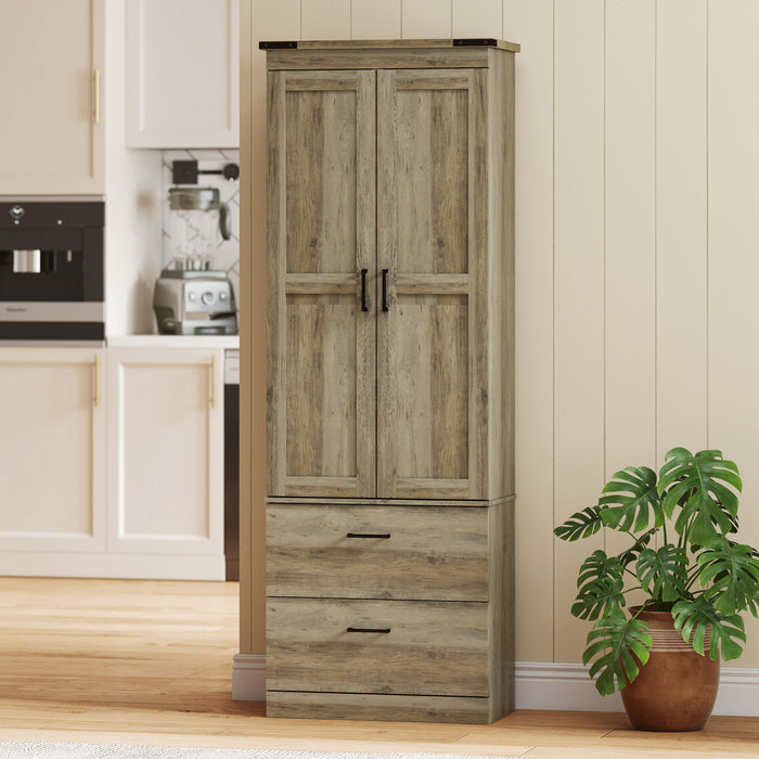 HOMCOM 67\" Tall Kitchen Pantry Cabinet with Adjustable Shelves, Light Ivory