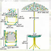 Qaba Kids Picnic Table, Kids Table and Chair Set with 2 Folding Chairs and Removable Umbrella, Jungle Theme Portable Children Outdoor Furniture for Backyard, Garden, Patio, Green