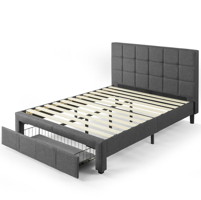 Lottie Upholstered Platform Bed with Headboard and Underbed Storage Drawer in Dark Grey - King Size