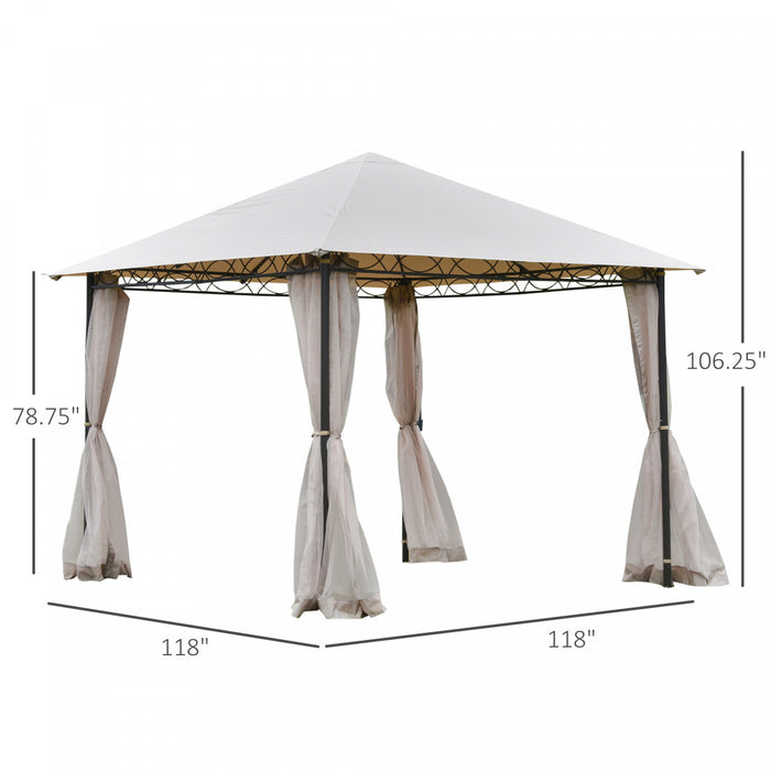 Outsunny 10' X 10' Gazebo Tent Shelter Art Steel Frame Flame-retardant Fabric With Mosquito Netting For Party Dinner Beige