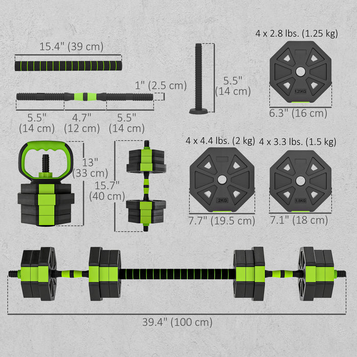 Soozier 6-in-1 Adjustable Dumbbell Set, 44lbs Free Weights Set, Green