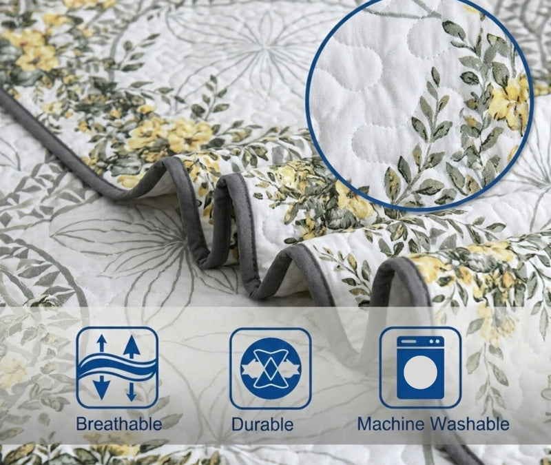 Forever Yellow 3-Piece Reversible Floral Quilt Set King Size