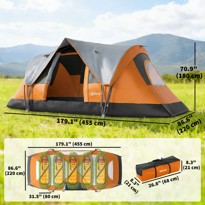 Outsunny 5 Person Outdoor Camping Tent, Family Tent w/ Light Hook, Orange