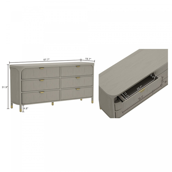 Park Contemporary 68\" Dresser in Gray (6-Drawer)