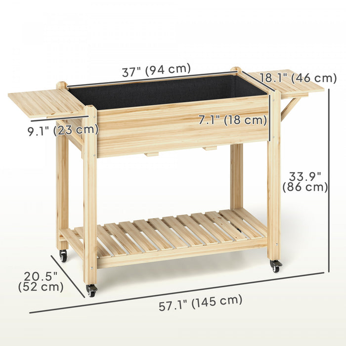 Outsunny Raised Garden Bed, Wood Garden Box with Bottom Shelf, Natural