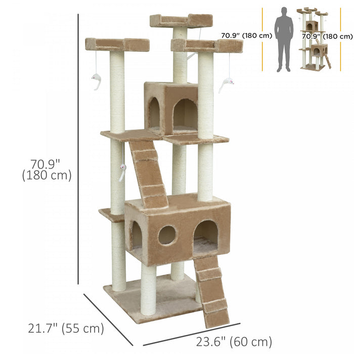 Pawhut Cat Tree For Large Cats Adult, 70.5\" Cat Tower, Multilevel Cat Furniture Activity Center With Cat Scratching Posts, Cat Condo, Ramps, Dangling Toys, Beige