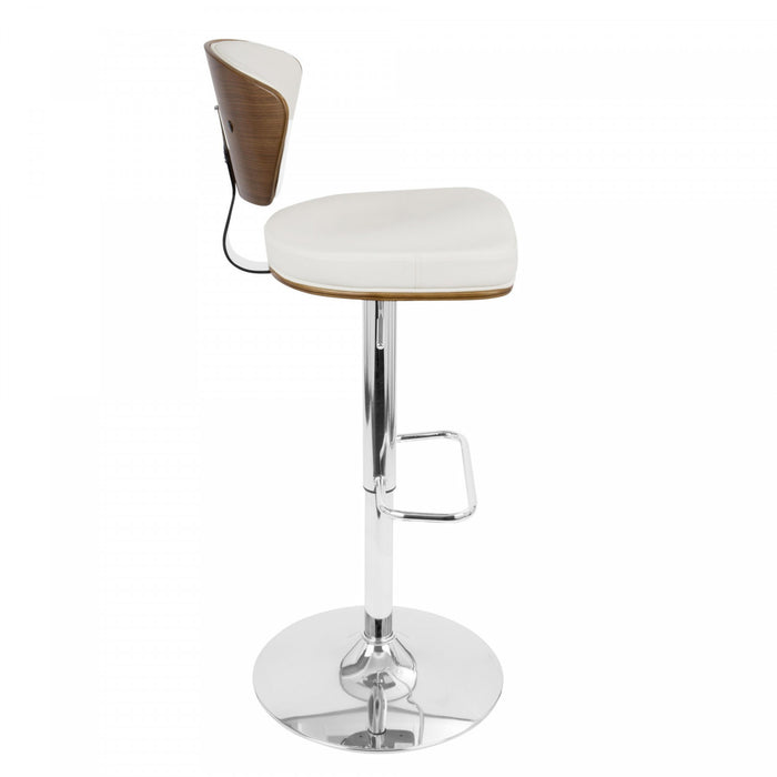 LumiSource Ravinia Faux Leather Mid-Century Modern Adjustable Barstool with Swivel - Walnut/White