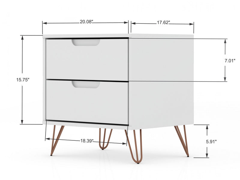 Rockefeller Mid-Century Modern 20\" Nightstand in White (2-Drawer) - Set of 2