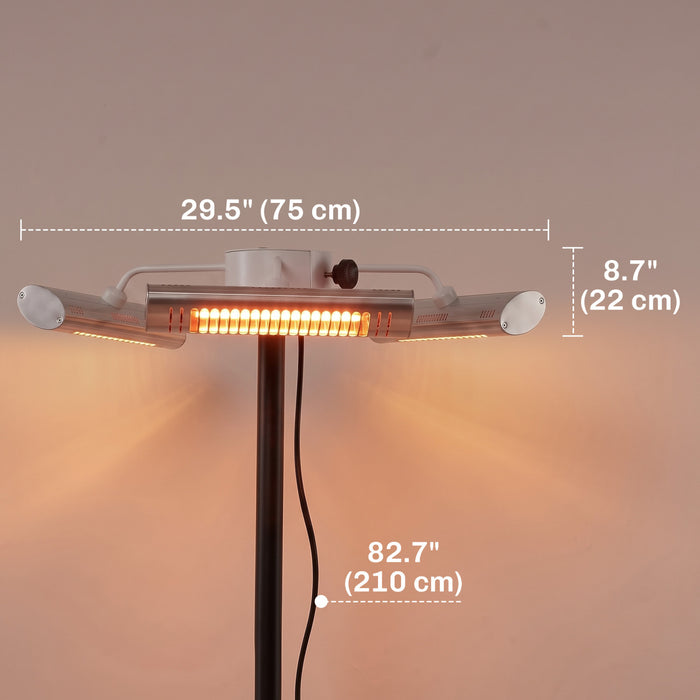 Outsunny Electric Patio Parasol Umbrella Heater, with 3 Heating Panels and Ultra-low Glare, Aluminum Alloy Outdoor Infrared Space Heater with Remote for Pergola, Gazabo, Silver