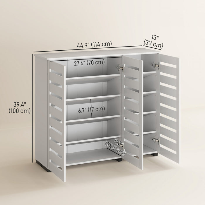 HOMCOM Narrow Shoe Cabinet for Entryway with 3 Slatted Doors, White