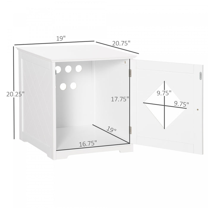 Pawhut Cat Litter Box Enclosure End Table, Indoor Cat Washroom With Magnetic Door, Hidden Litter Box Nightstand With Large Tabletop, Easy Assembly, White