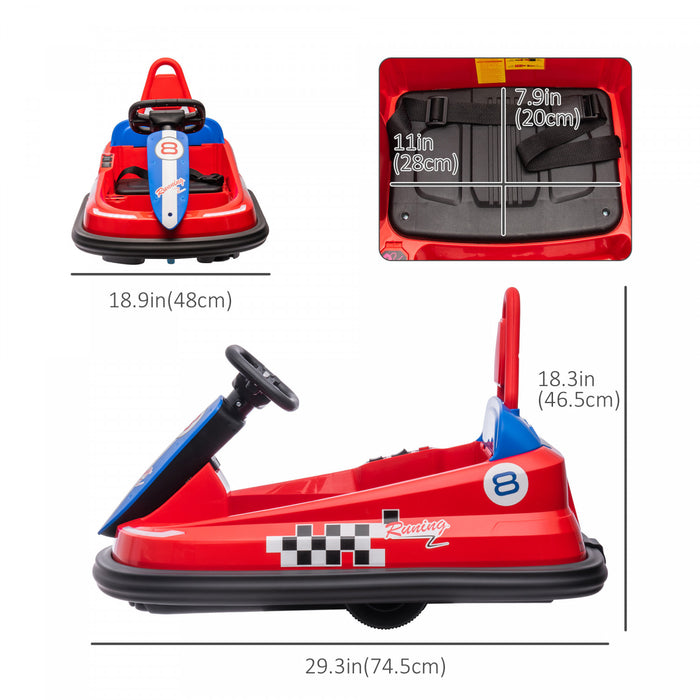 Aosom Kids Bumper Car, 6v 360° Rotation Electric Powered Ride-On Car, Twin Motors Battery Powered Toy With Music, Horn And Lights, Safety Belt, For Boys And Girls Aged 18-48 Months - Red