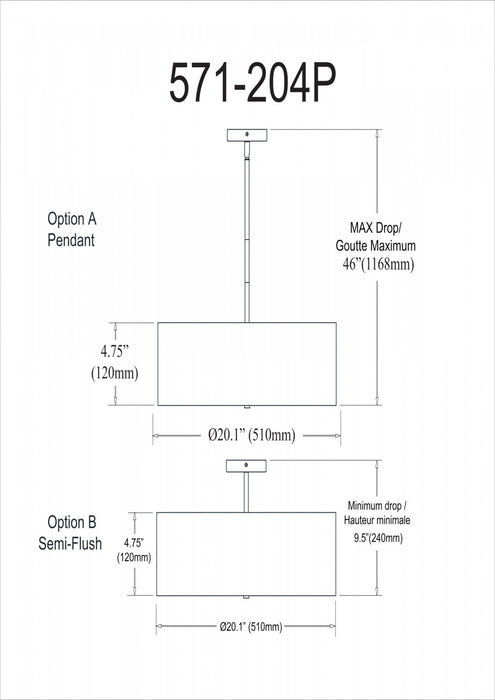 Dainolite Everly 4 Light Pendant Matte Black Finish Black Shade Lamp