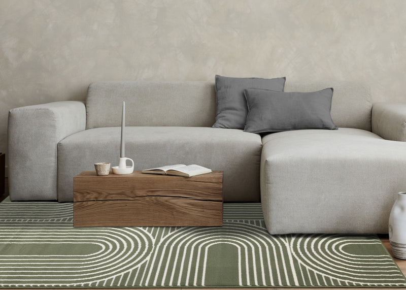 Forte Green White Modern Geometric Arches Area Rug - 5'3\" x 7'5\"