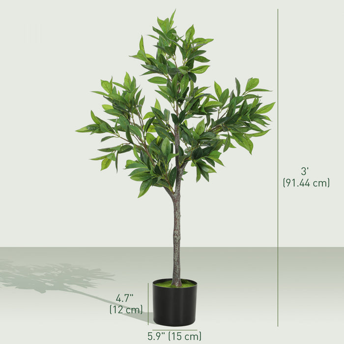 HOMCOM Set of 2 Fake Plants with 345 Leaves, Lifelike Laurel Trees, Green