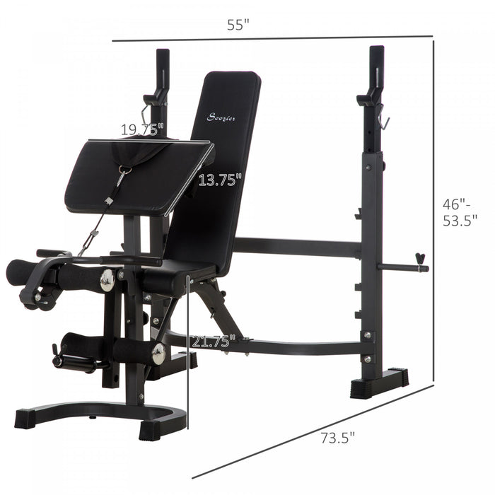 Soozier Weight Bench Stand With Squat Rack, Adjustable Olympic Bench, Multifunctional Arm Curl Pad, Leg Extension, Barbell Stand, Strength Training, Workout Equipment For Home, Office, Gym, Grey