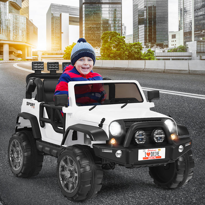 Costway 12v Kids Ride On Car 2 Seater Truck Rc Electric Vehicles W/ Storage Room White