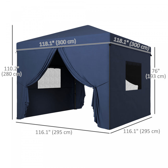 Outsunny 10' X 10' Pop Up Canopy Tent With Mesh Windows, Dark Blue