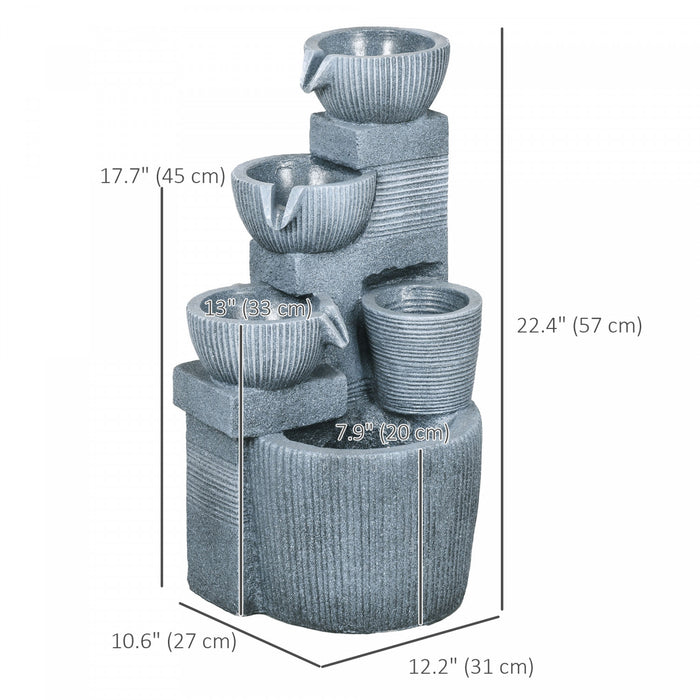 Outsunny Outdoor Water Fountain, Waterfall Fountain With Led Lights