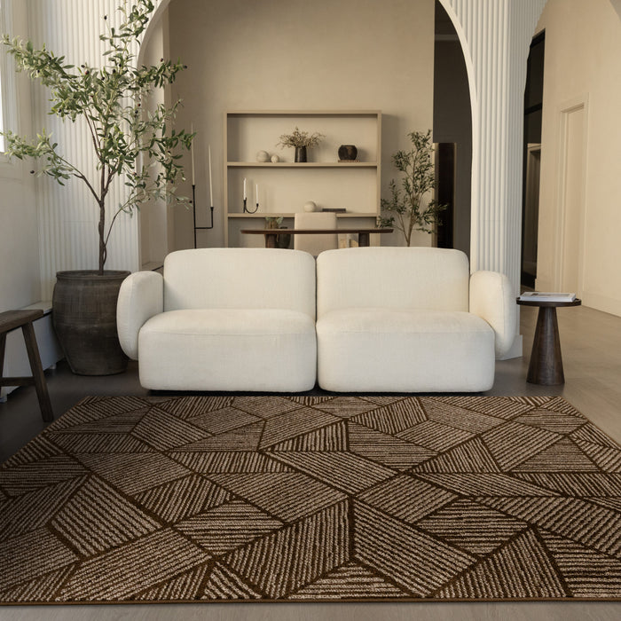 Covington Brown Taupe Striped Geometric Design Rug, 6'7\" x 9'10\" Indoor Area Rug