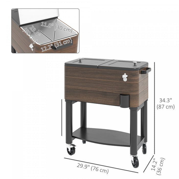 Outsunny Patio Cooler Cart, 60qt Outdoor Cooler with Locking Wheels, Brown
