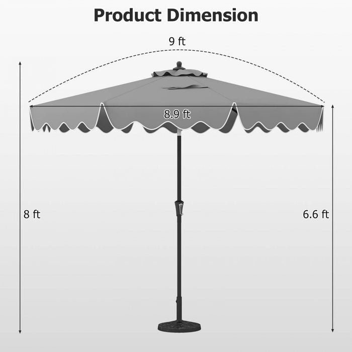 Costway 9 FT Patio Umbrella 2-Tier Market Table Umbrella with Sun-Protective Canopy Gray