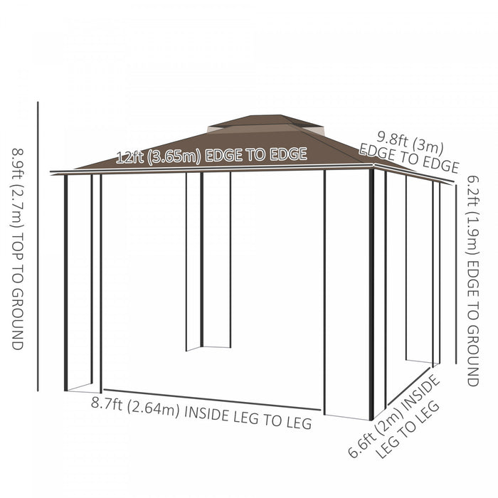 Outsunny 12' X 10' Patio Gazebo Outdoor Canopy W/ 2-tier Roof, Nettings