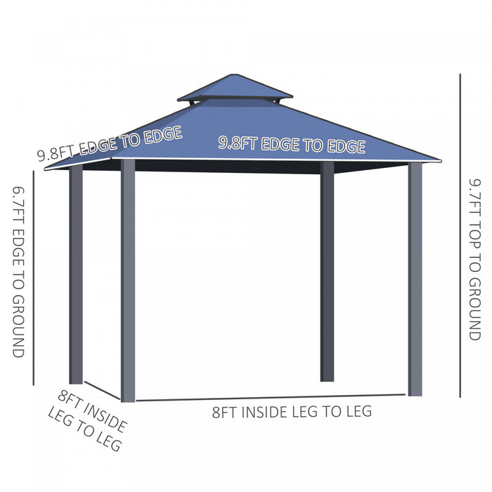 Outsunny 10' X 10' Hardtop Gazebo Canopy With Polycarbonate Double Roof, Aluminum Frame, Permanent Pavilion Outdoor Gazebo With Netting And Curtains For Garden, Backyard