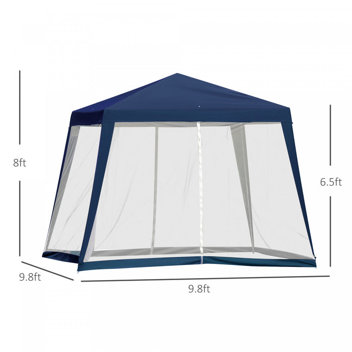 Outsunny 10x10ft Party Tent Canopy With Netting, Patio Screen House Slant Leg Outdoor Gazebo Sun Shade Shelter, Blue