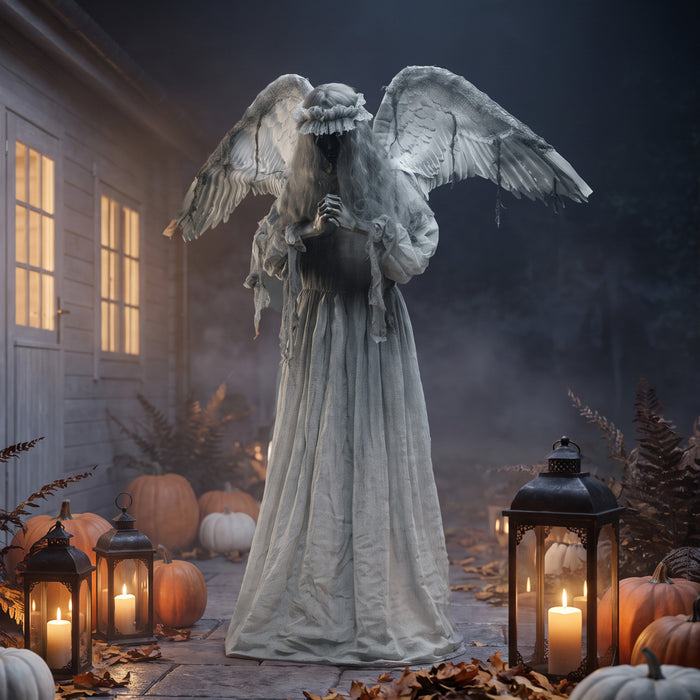 HOMCOM Halloween Animated Standing Crying Angel Decoration Light-Up Eyes