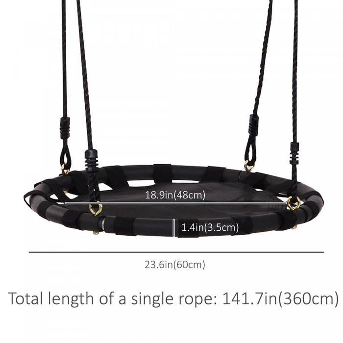 Homcom 23.5 Inch Saucer Tree Swing, Outdoor Indoor Swing For Kids With Adjustable Hanging Ropes, Metal Frame, Breathable Mesh, Black