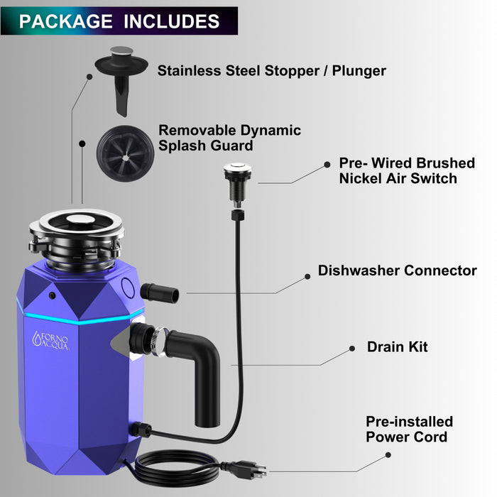 BrightDIAMOND 3/4HP Quietest Waste Disposer, LED Cabinet Light, Corded & Air Switch, Amethyst - WDD075TA1AM Food Disposer