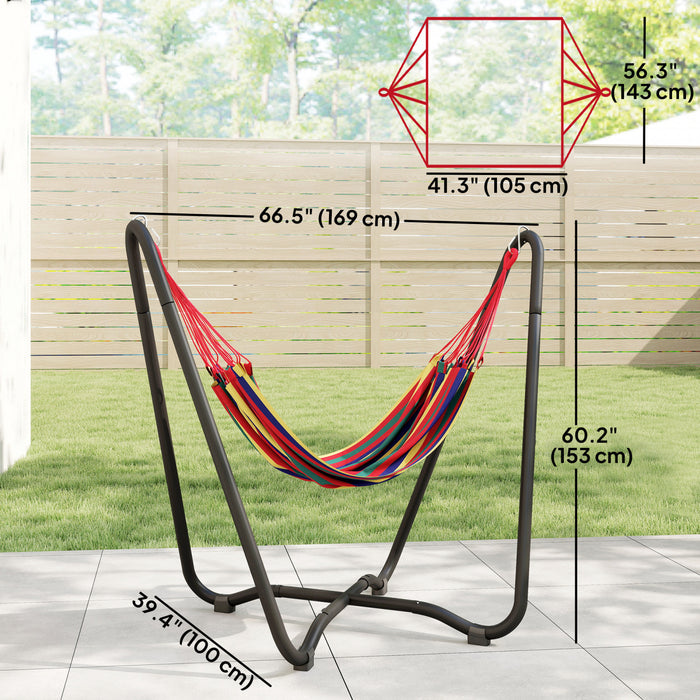 Outsunny Patio Hammock with Stand, Fabric Outdoor Hammock Bed with Stand, Muti-Colored