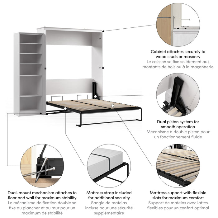 Bestar Key West Queen Murphy Bed with Closet Organizer (94 W) - Pure White Oak