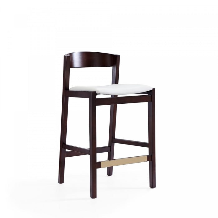 Klismos Mid-Century Modern Wood Upholstered Counter Stool in Ivory - Set of 2