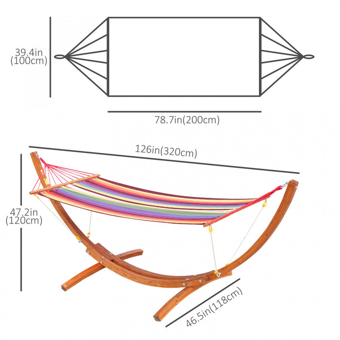 Outsunny 10' Outdoor Swing Hammock, Hammock With Wood Stand Rainbow Bed, Heavy Duty Roman Arc Hammock For Patio, Backyard, Balcony, Porch, Multi Color