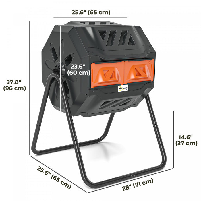 Outsunny Outdoor Dual Chamber 360° Rotating Composter 43 Gallon Orange