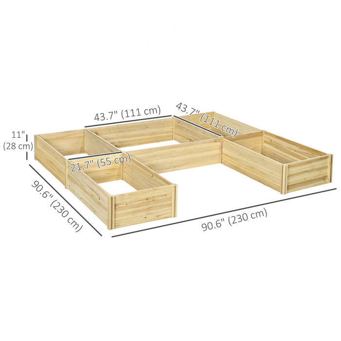 Outsunny DIY 5-box Raised Garden Bed Flower Bed Set, Natural Wood