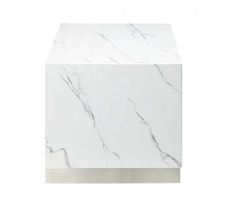 Aphrodite End Table, White Faux Marble & Silver
