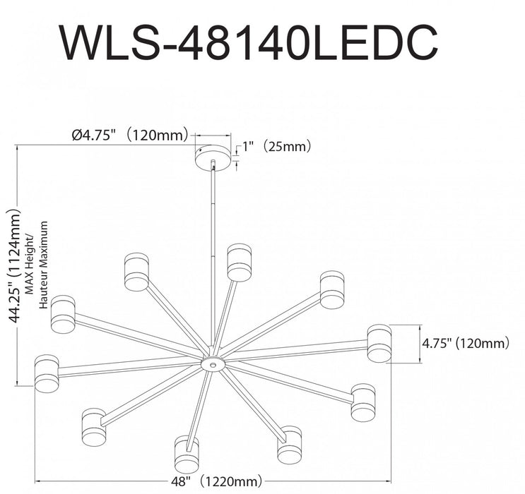 Dainolite Wilson Chandelier 140w Matte Black White Acrylic Diffuser Lamp