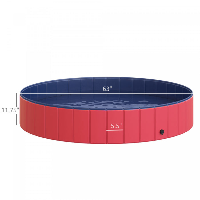 Pawhut Folding Dog Pool Portable Pet Kiddie Swimming Pool, Outdoor/indoor Puppy Bath Tub With Nonslip Bottom For Dogs & Cats, (Φ63\", Red)